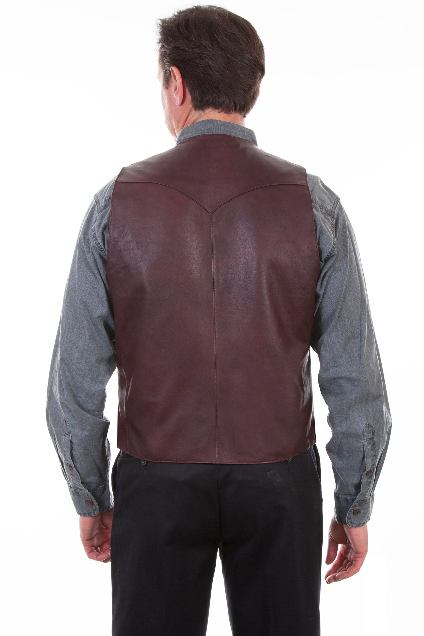 Scully Men's Lamb With Black Ostrich Trim Vest in Cherry