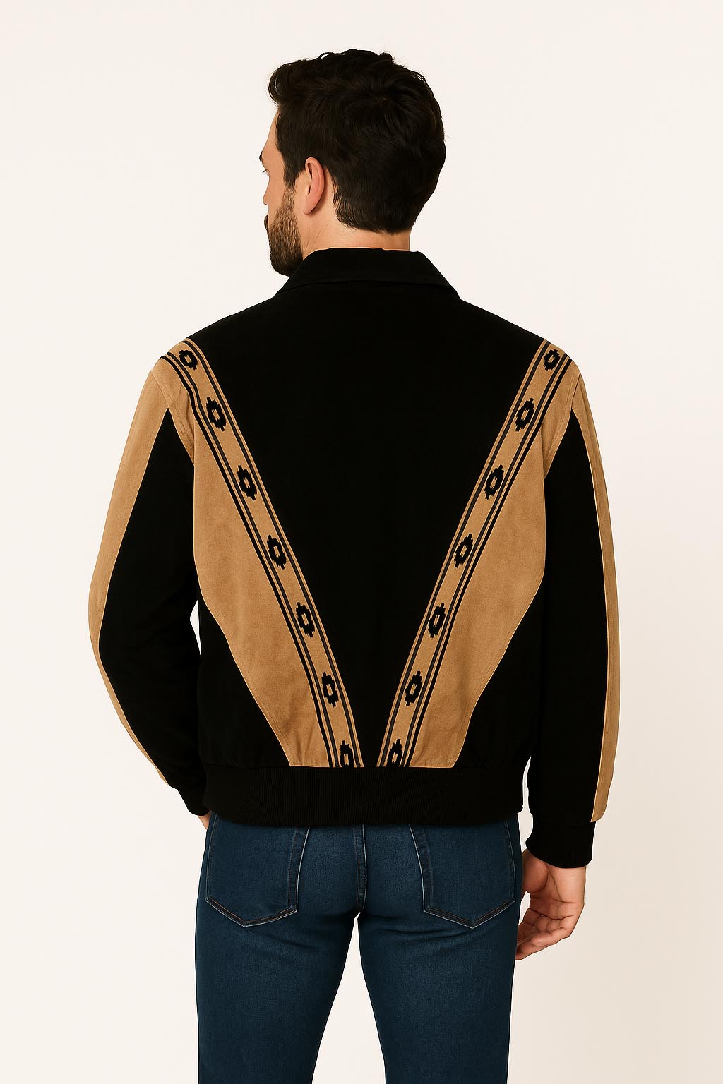 Scully Men's Boar Suede Rodeo Jacket in Black With Cafe Brown Trim