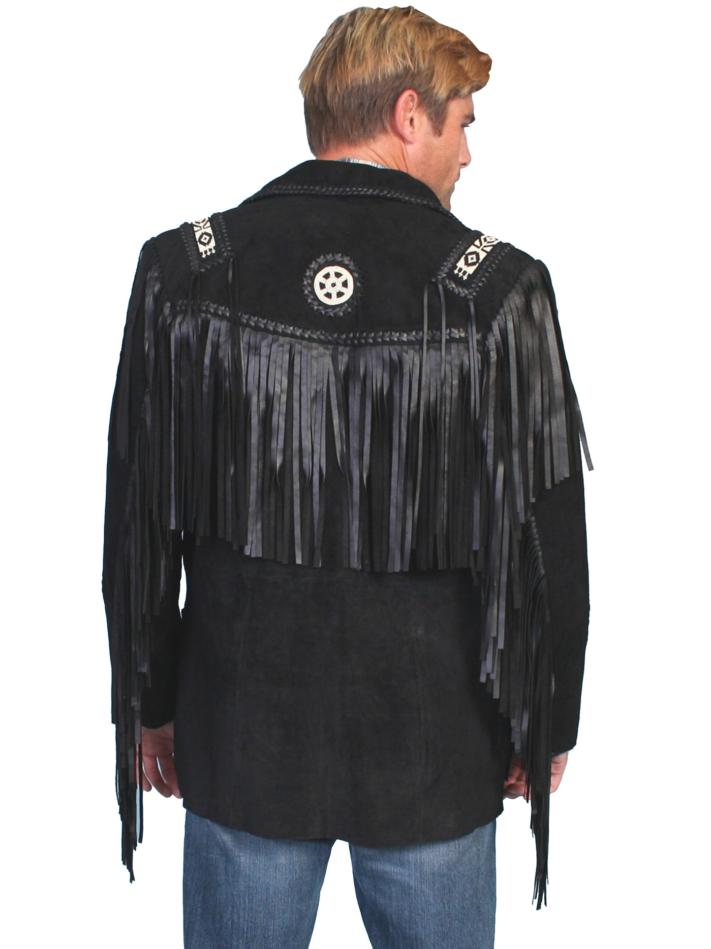 Scully Men's Fringed Suede Leather Tall Reg Coat in Black