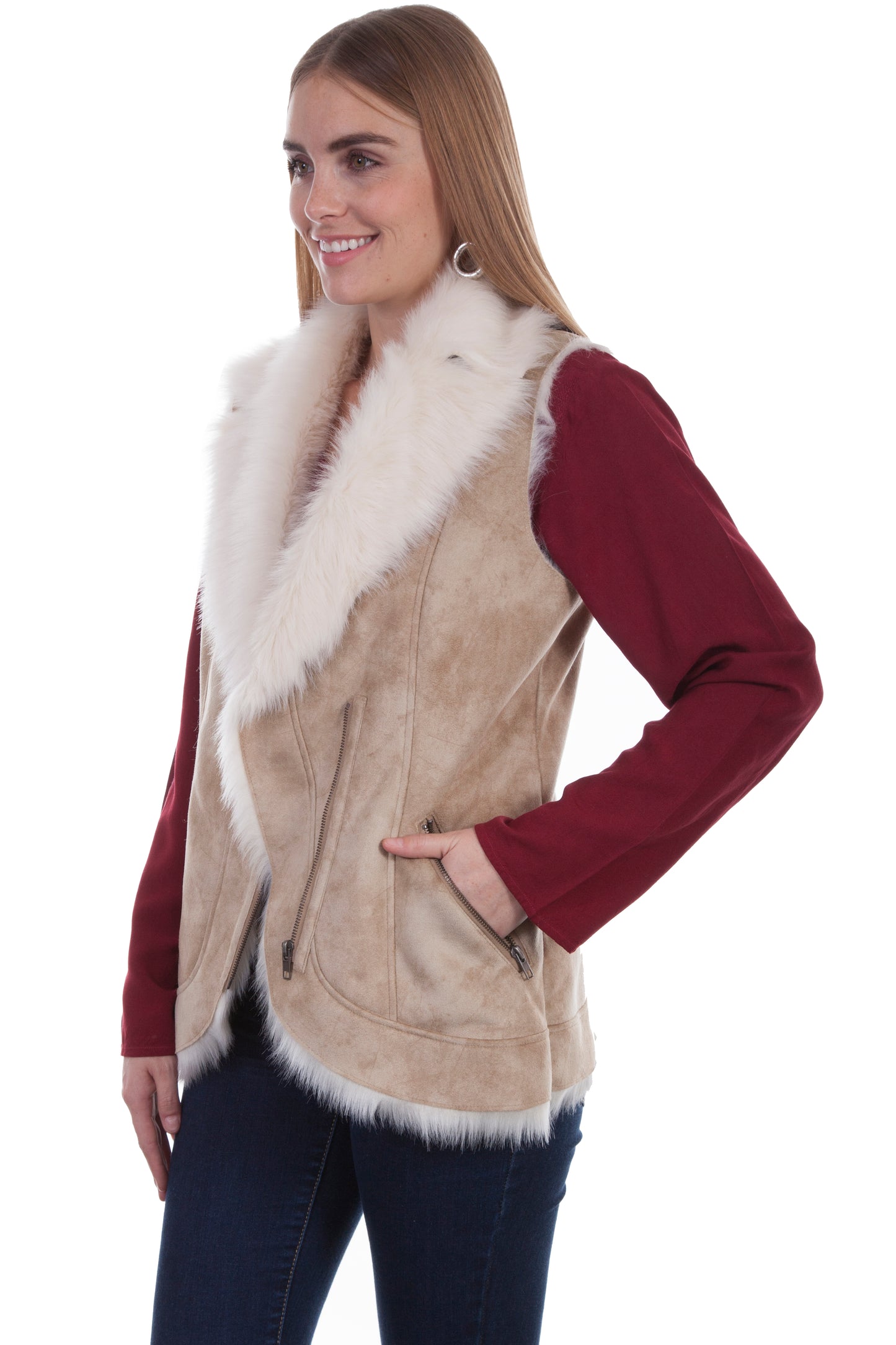 Scully Honey Creek Women's Faux Fur Khaki Vest in Beige