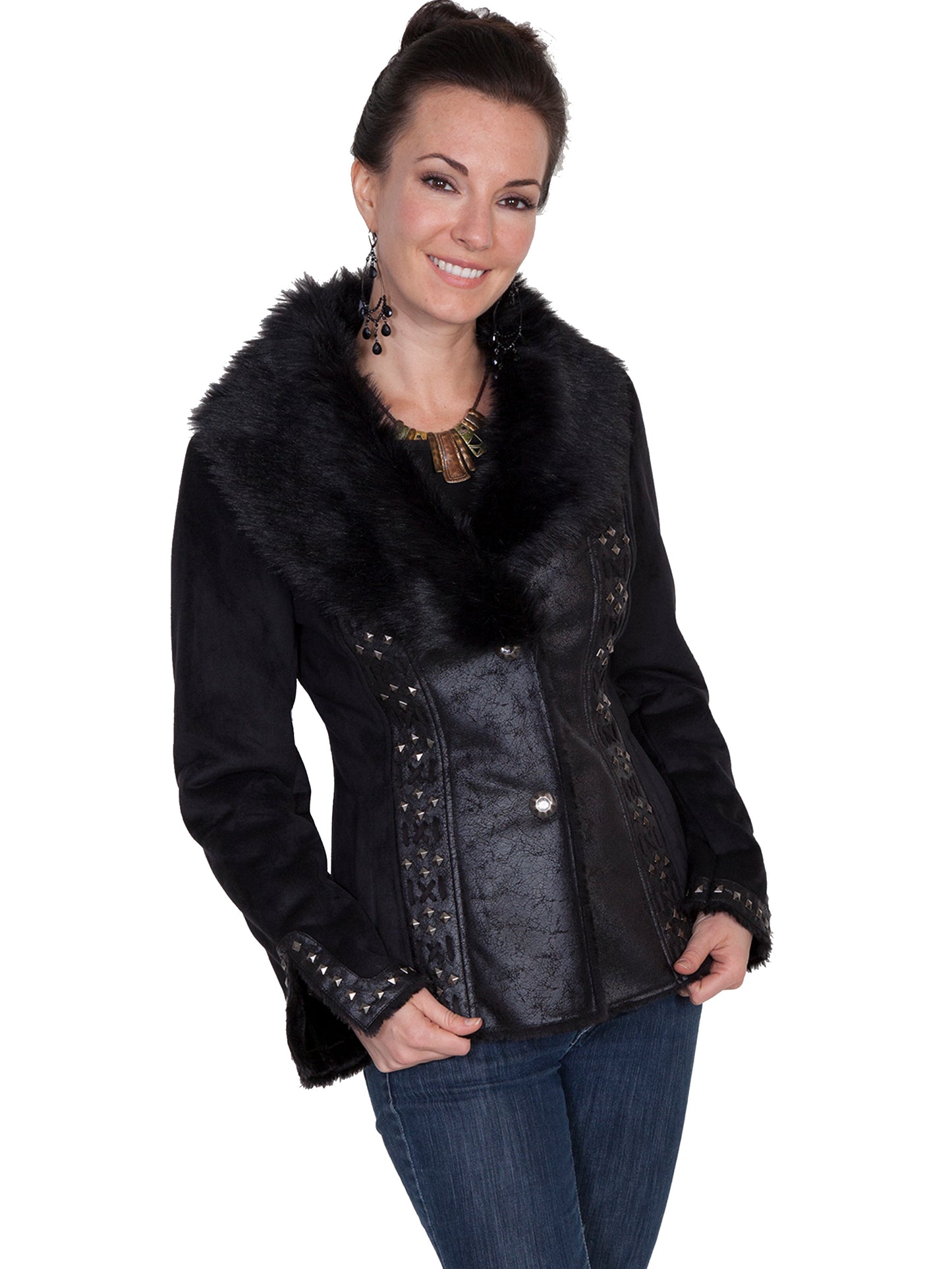 Scully Honey Creek Women's Faux Suede and Fur Jacket in Black
