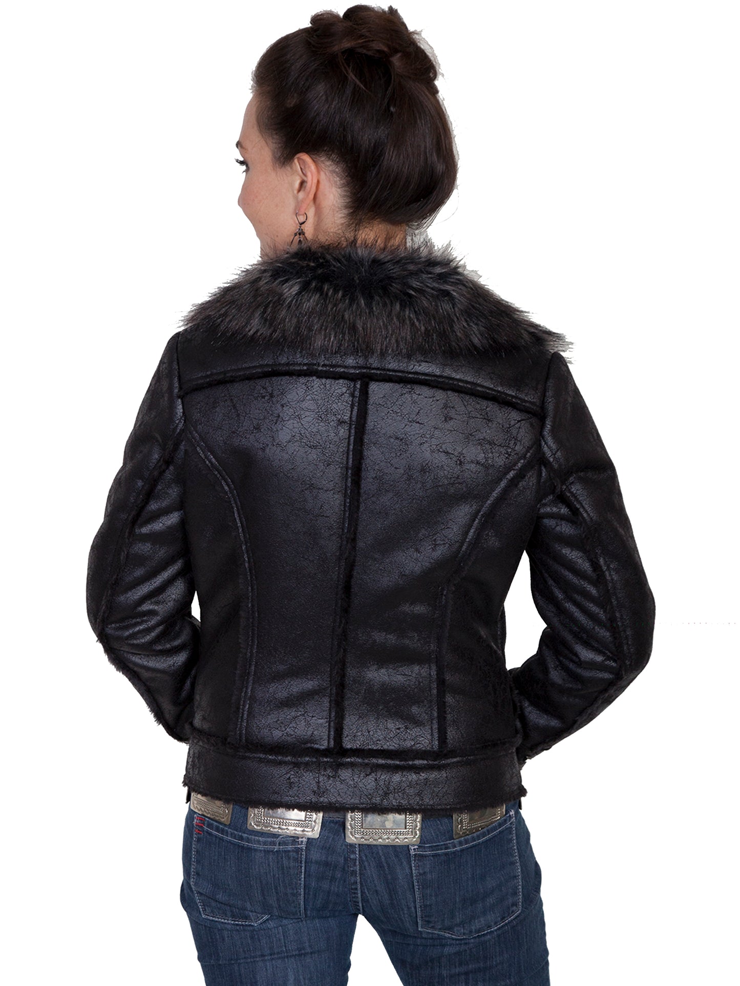 Scully Women's Faux Fur Studded Moto Jacket in Black