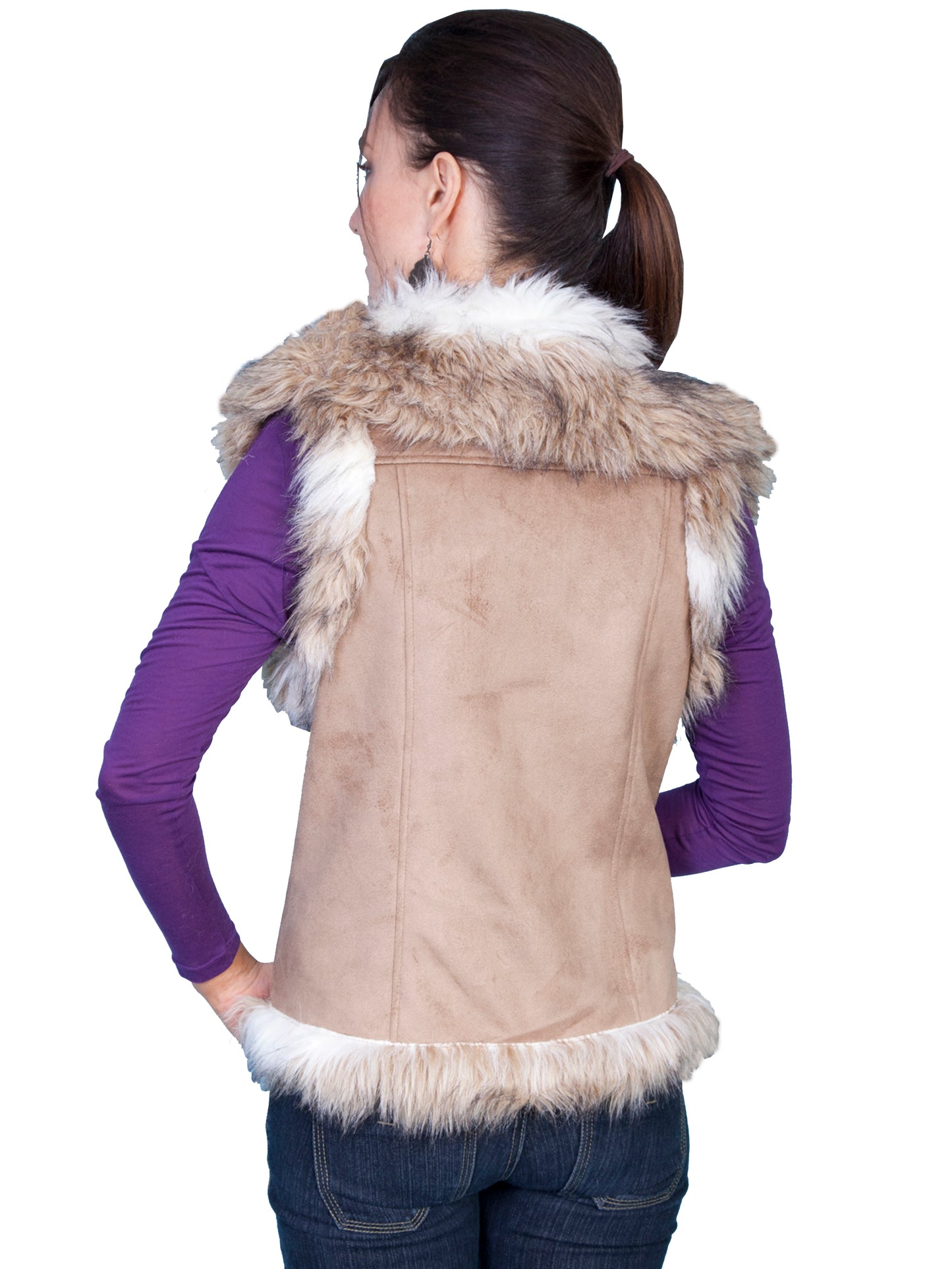 Scully Women's Faux Fur Shoulder and Trim Vest in Hazelnut