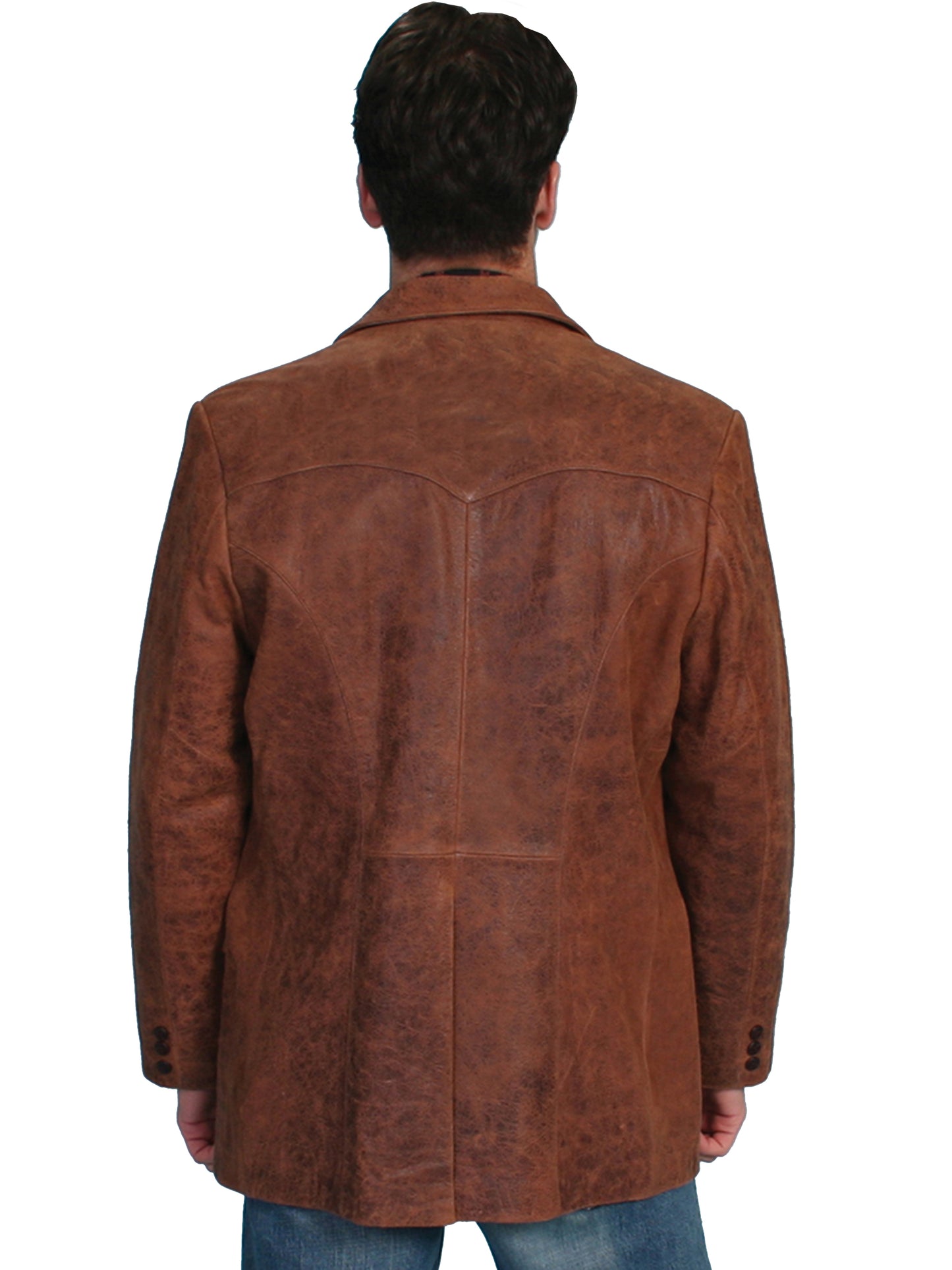 Scully Men's Leather Lambskin Caiman Inlays Two Button Blazer in Brown