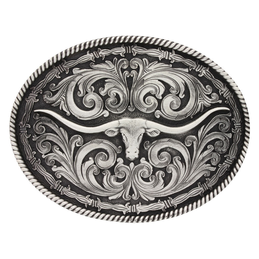 Montana Silversmiths Rope And Barbed Wire Longhorn Classic Impressions Attitude Buckle