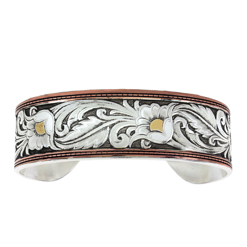 Montana Silversmiths LeatherCut Tri-Colored Floral Cuff Bracelet