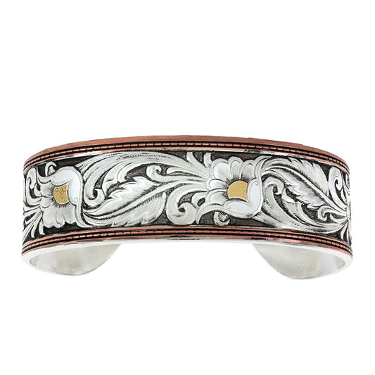 Montana Silversmiths LeatherCut Tri-Colored Floral Cuff Bracelet