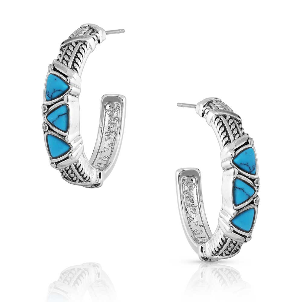 Montana Silversmiths Western Inspired Post Back Hoop Earrings - Trilogy Trillion Turquoise Hoop
