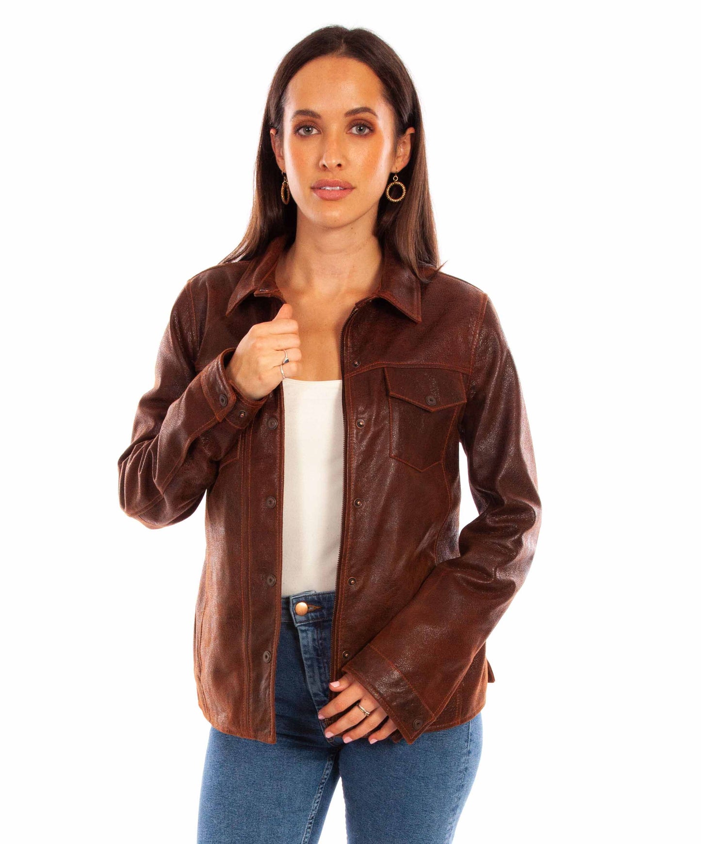 Scully Leather Women's Brown Snap Front Jacket