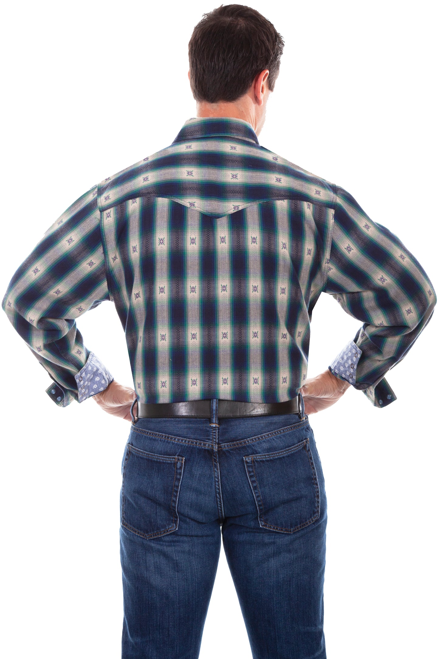 Scully Western Men's Cotton Dobby Signature Stripe Snap Shirt in Indigo