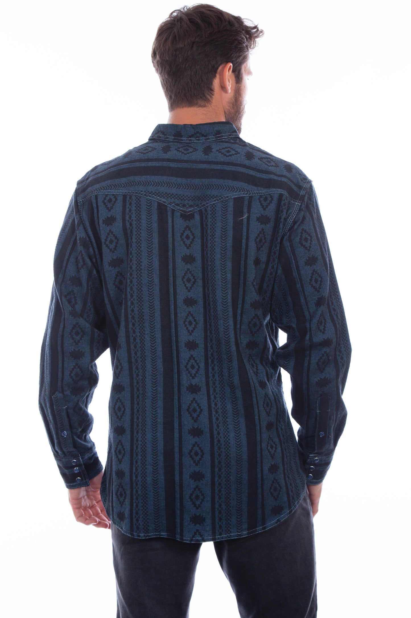 Scully Western Men's Signature Diamond Stripe Print Shirt in Blue