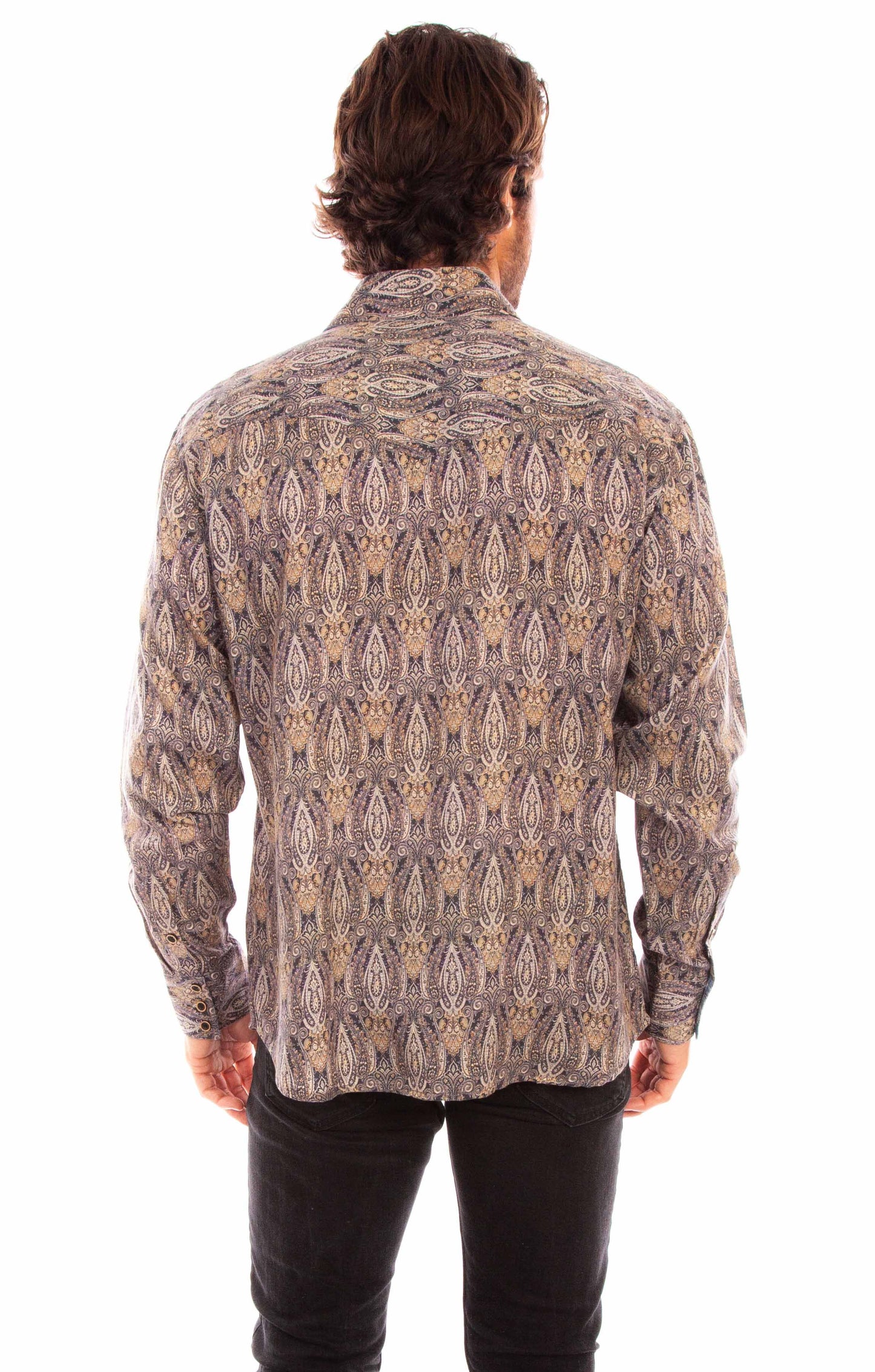 Scully Men's Signature Paisley Tencel Shirt in Navy