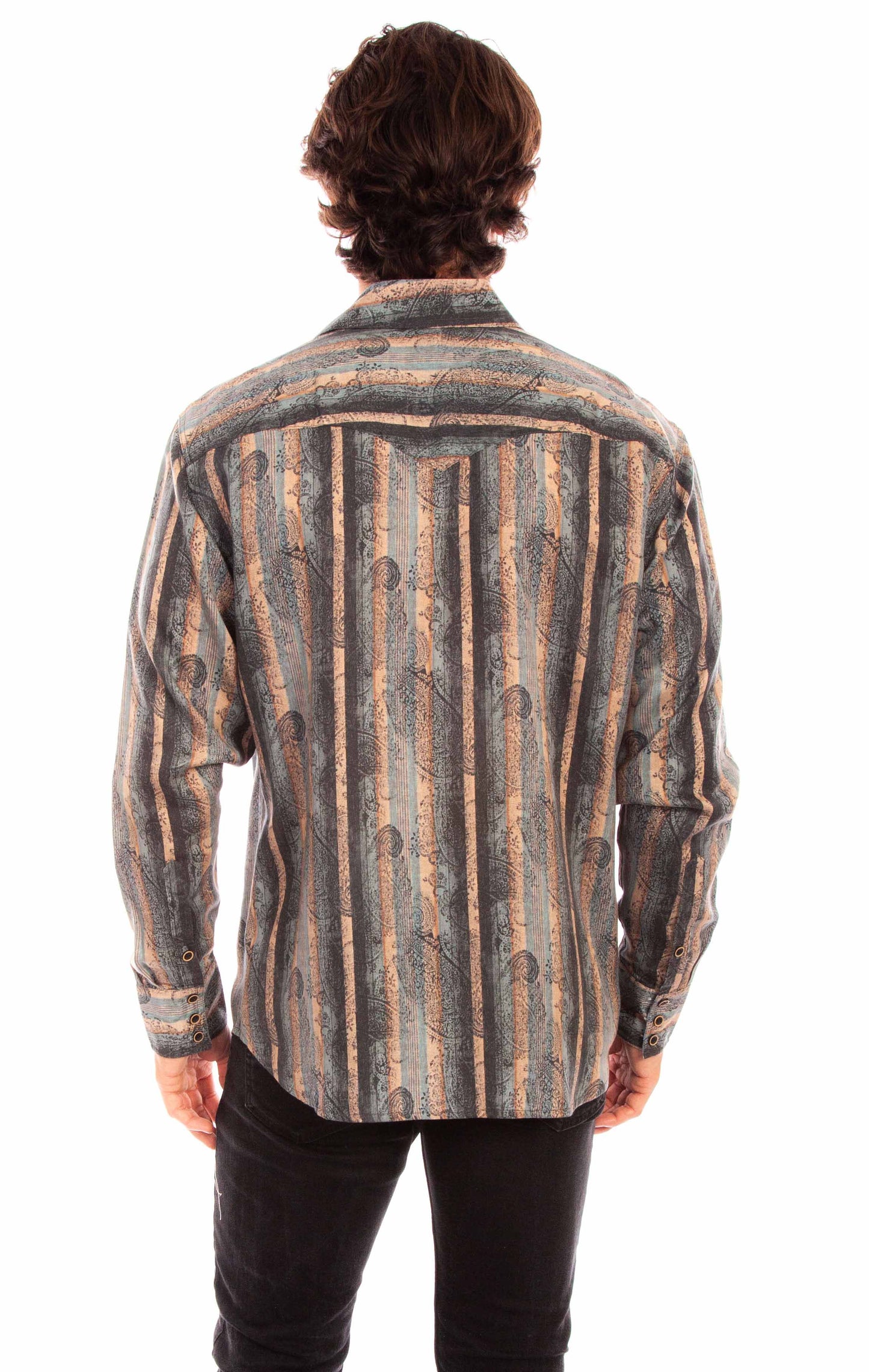 Scully Men's Signature Paisley Stripe Tencel Shirt in Taupe