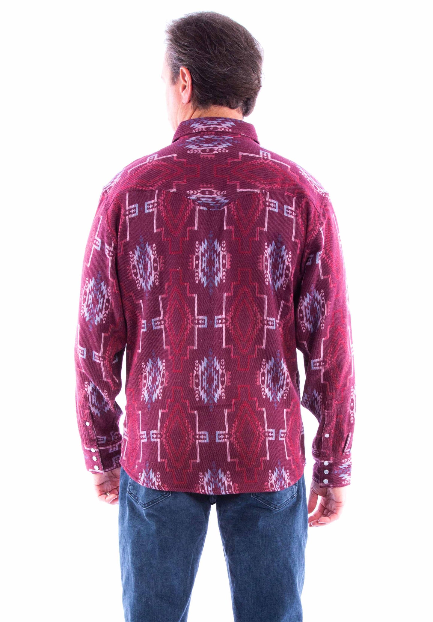 Scully Men's Signature Southwest Cotton Shirt in Burgundy