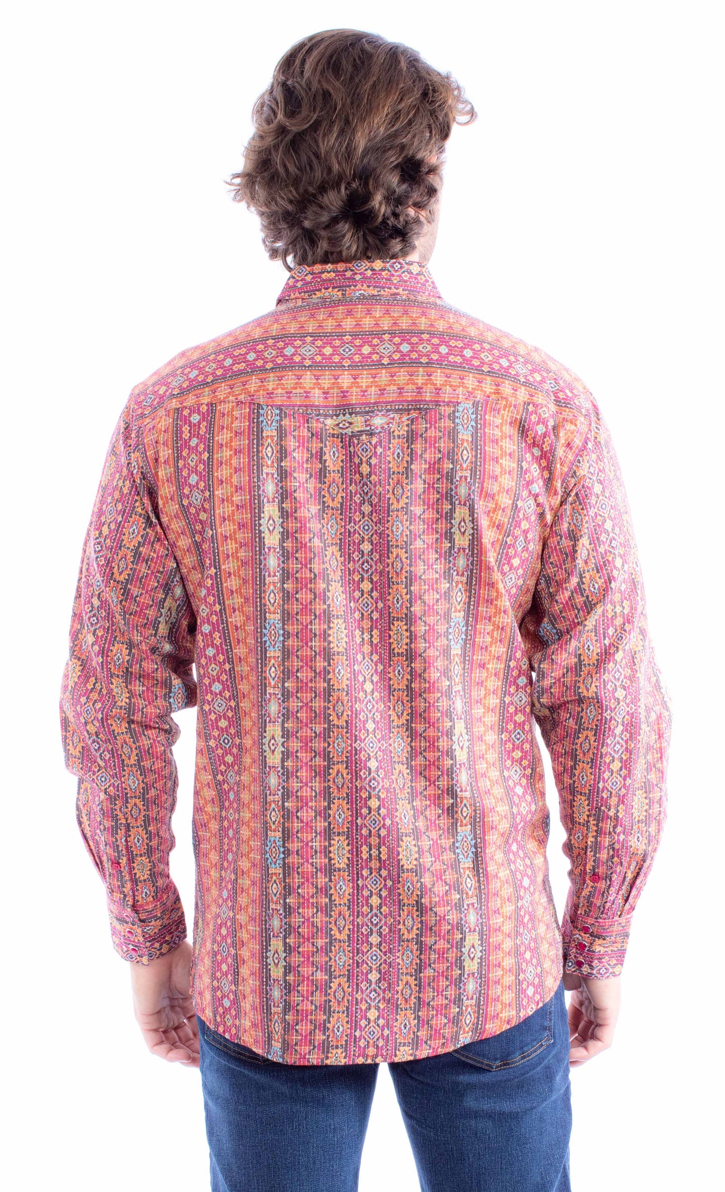 Scully Men's Kantha Signature Cotton Shirt in Burgundy