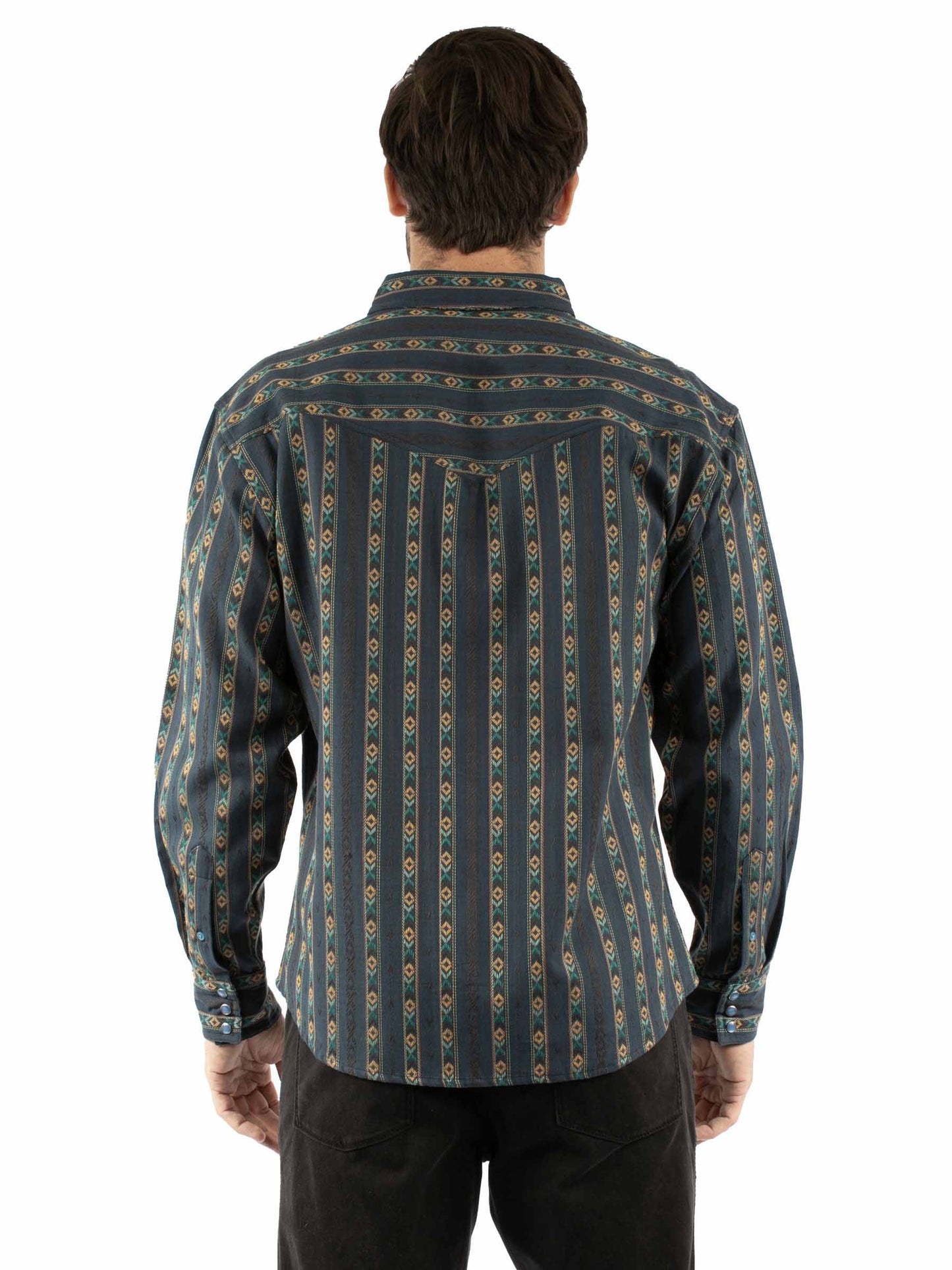 Scully Men's Yarn Dyed Dobby Striped Signature Jacquard Shirt in Navy