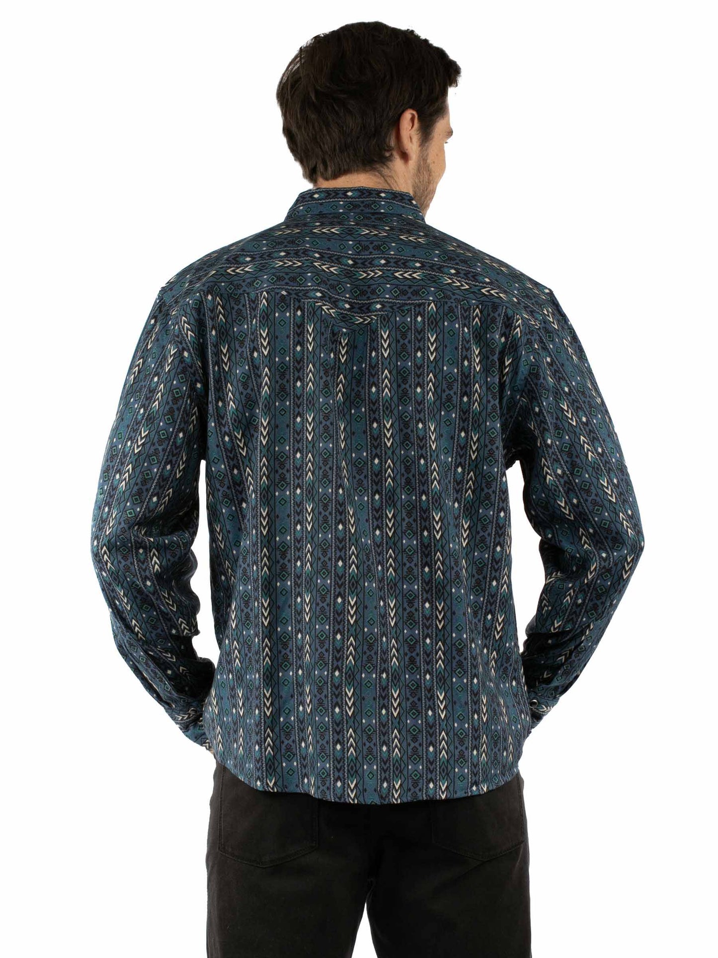 Scully Men's Signature Weaved Aztec Stripe Shirt in Blue