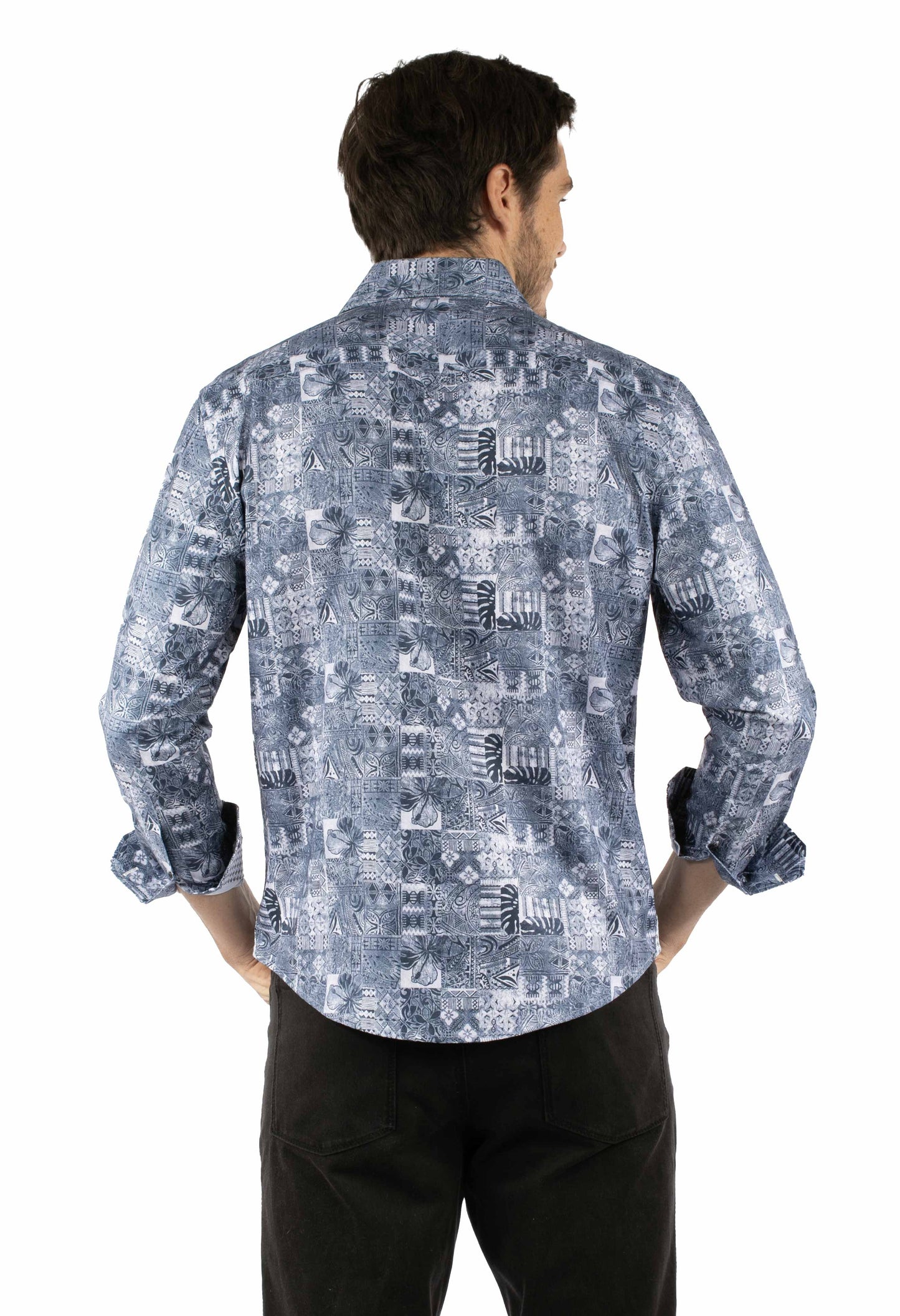 Scully Western Men's Polynesian Print Button Shirt in Blue