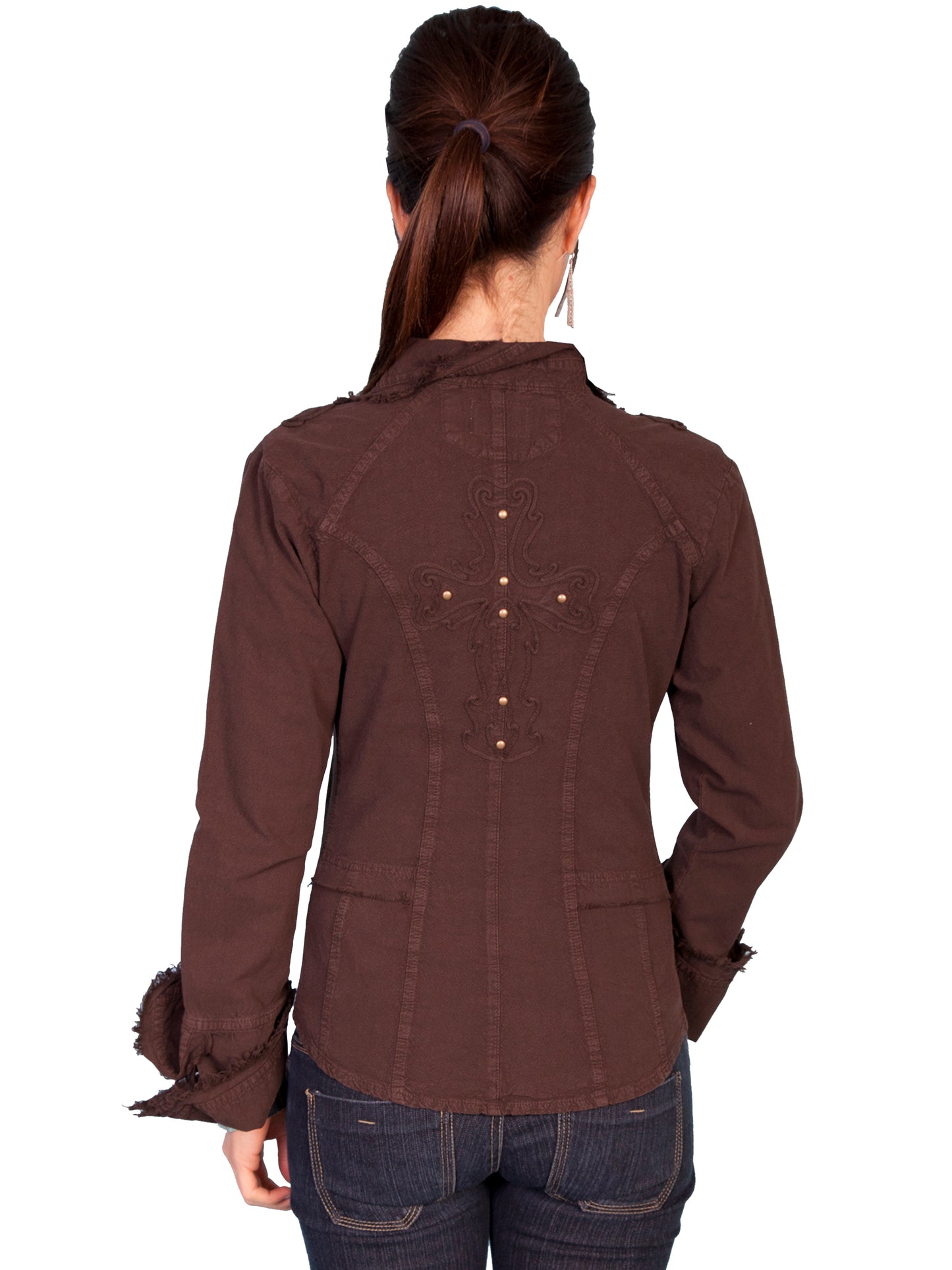 Scully Women's Peruvian Cotton Long Sleeve Brown Blouse in Chocolate