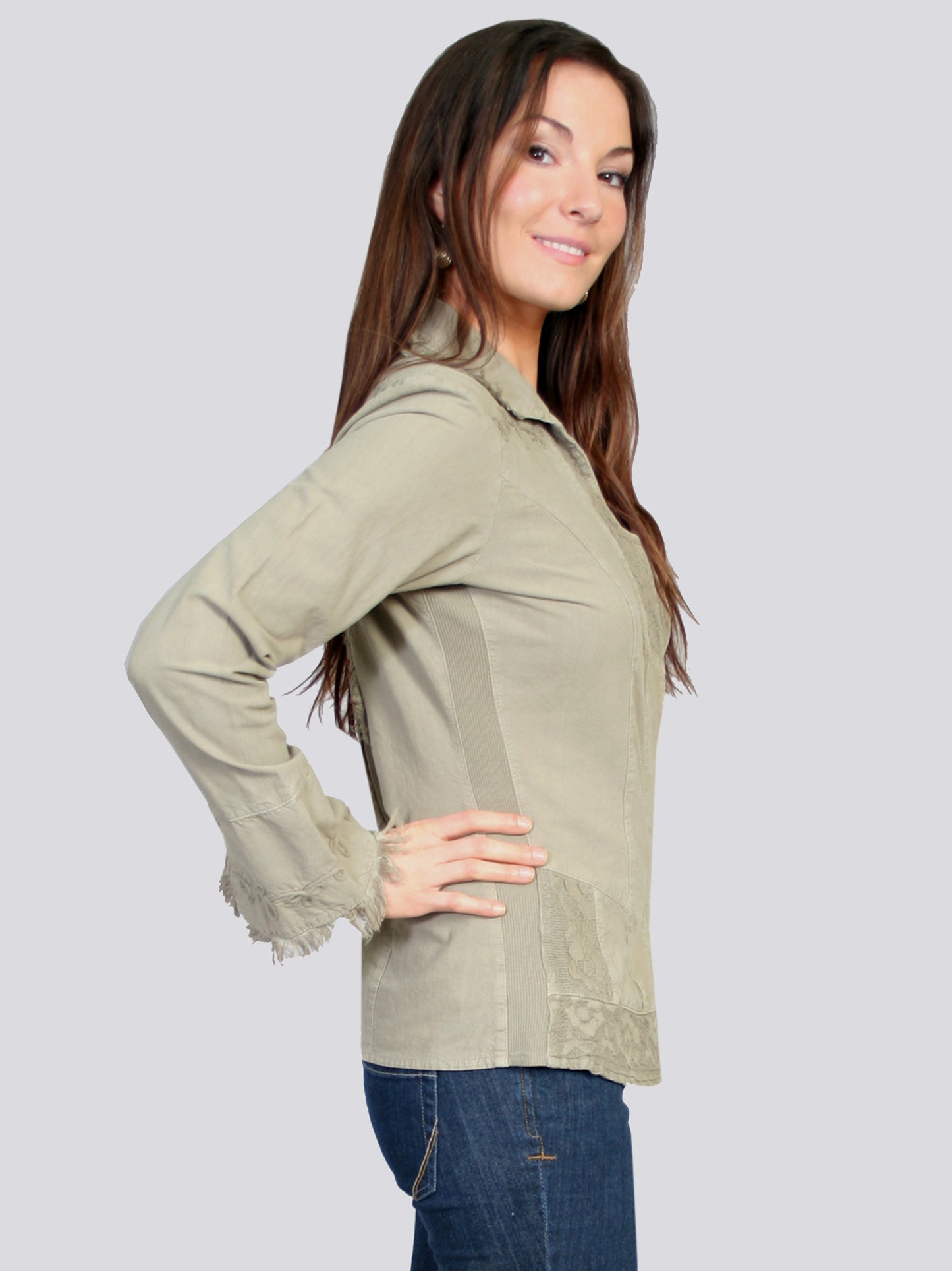 Scully Women's Peruvian Cotton Embroidered Cross Design Shirt in Olive