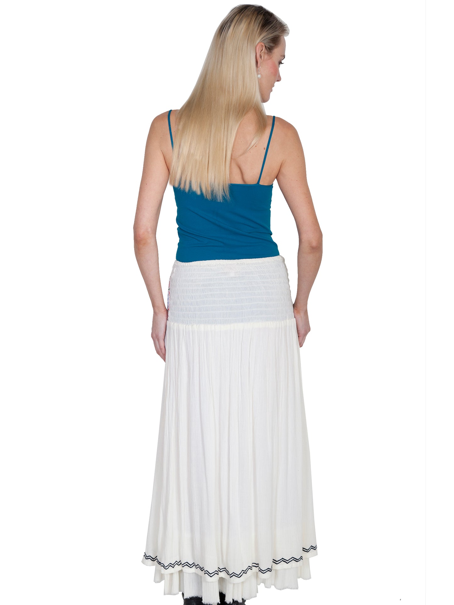 Scully Cantina Women's Lined Embroidered Front Panel Skirt in Natural