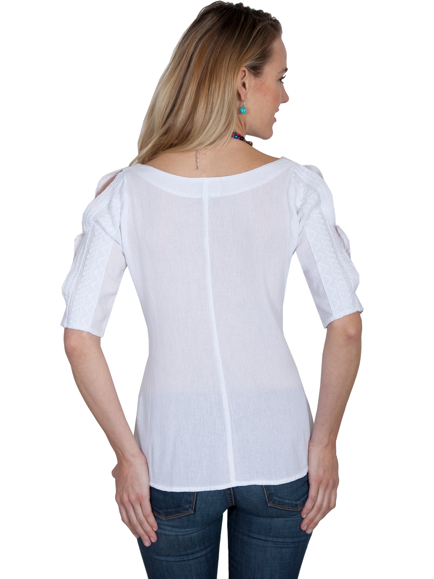 Scully Women's Cold Shoulder 3/4 Sleeve Blouse in White