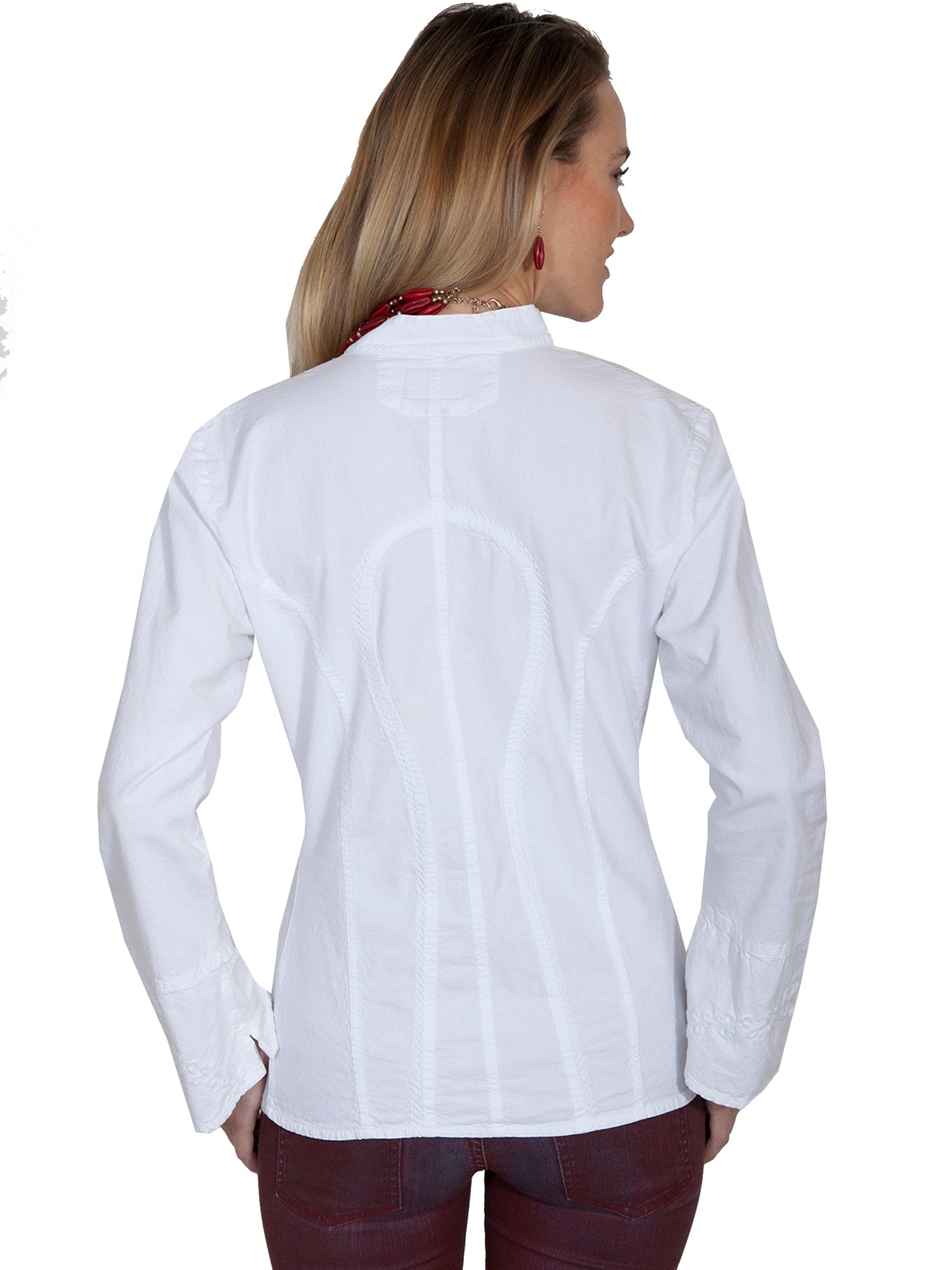 Scully Women's Long Sleeve Blouse With band Collar/bell Cuffs in White