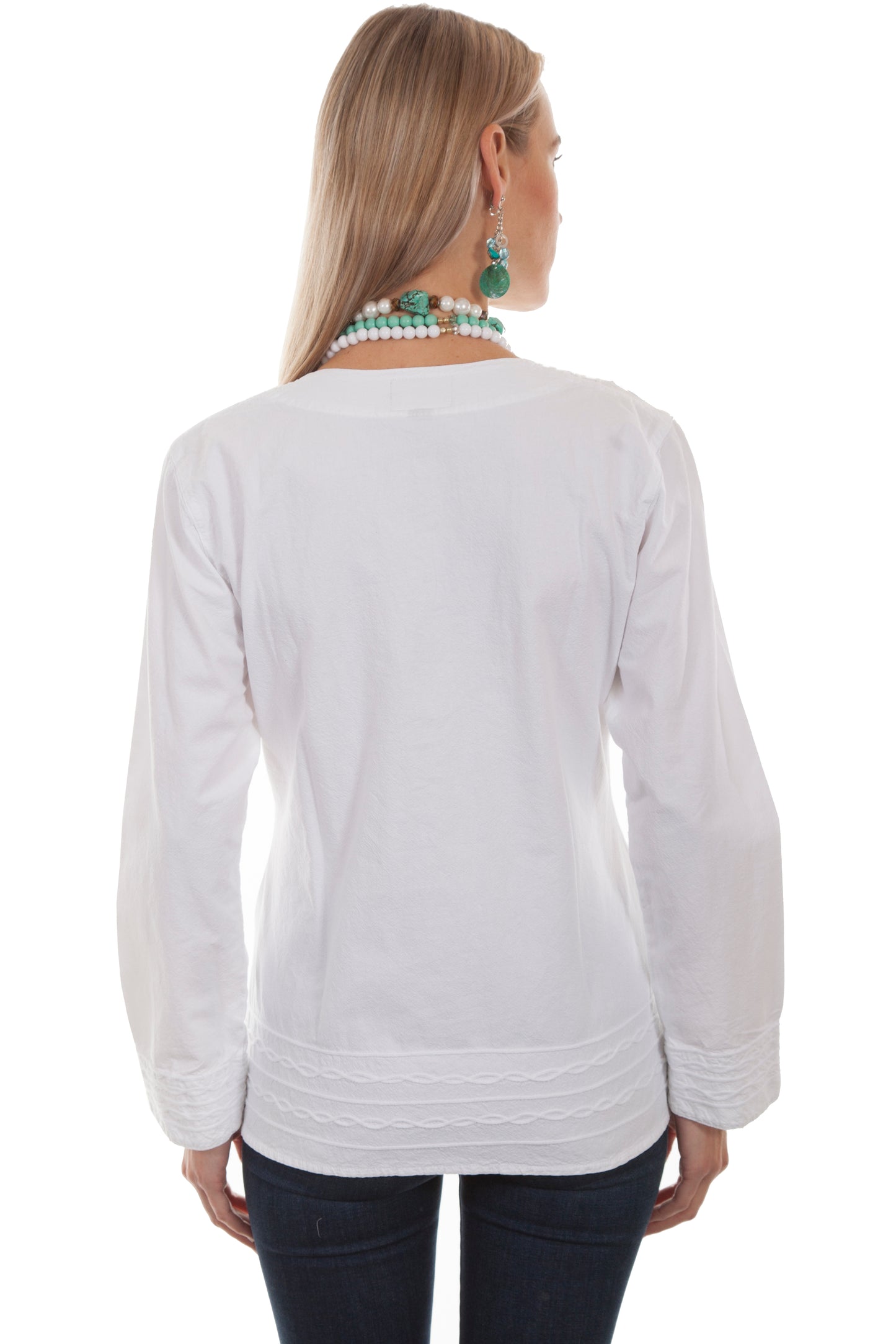 Scully Women's Long Sleeve 4 Button Front Blouse in White
