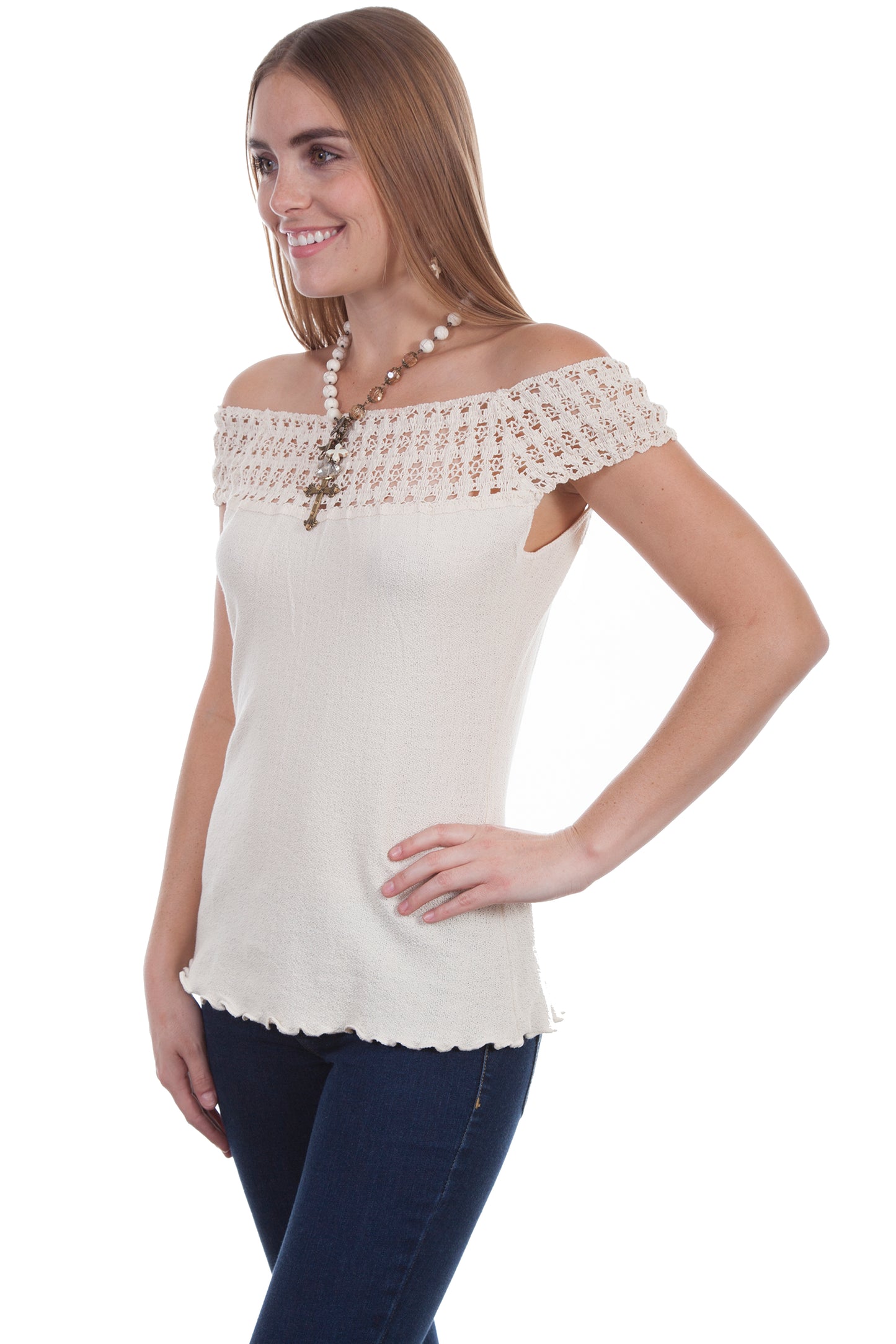 Scully Women's Crochet Embellished Cotton Blouse in Natural