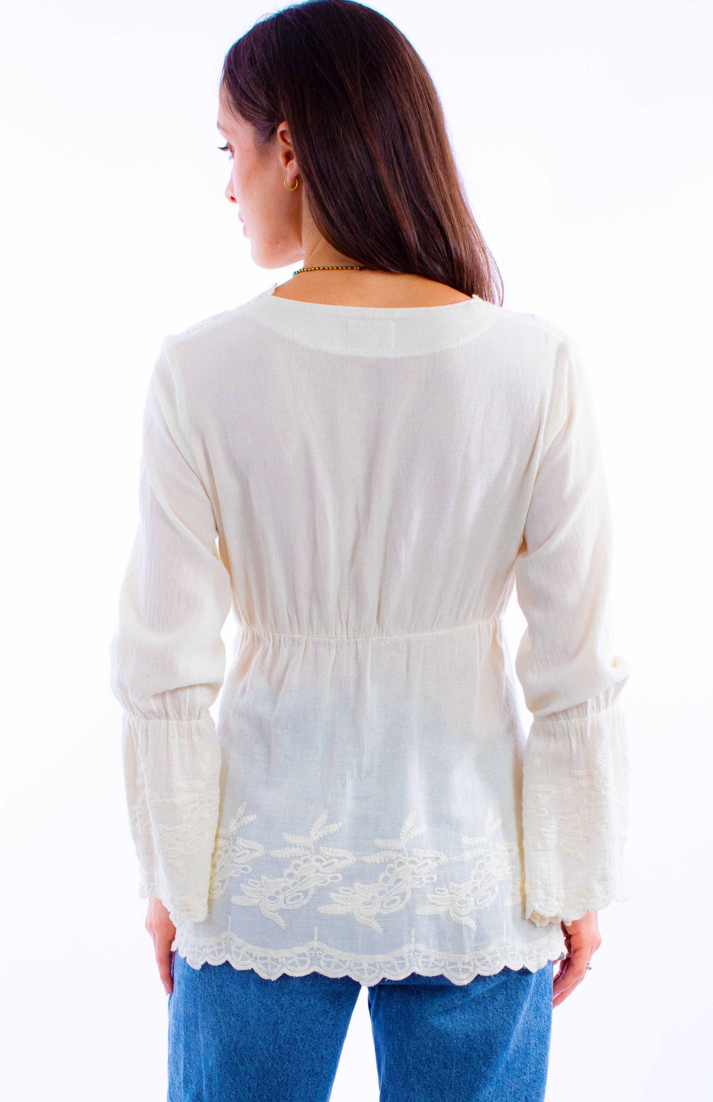 Scully Western Women's Plunging Neckline with Bell Sleeves in Vanilla
