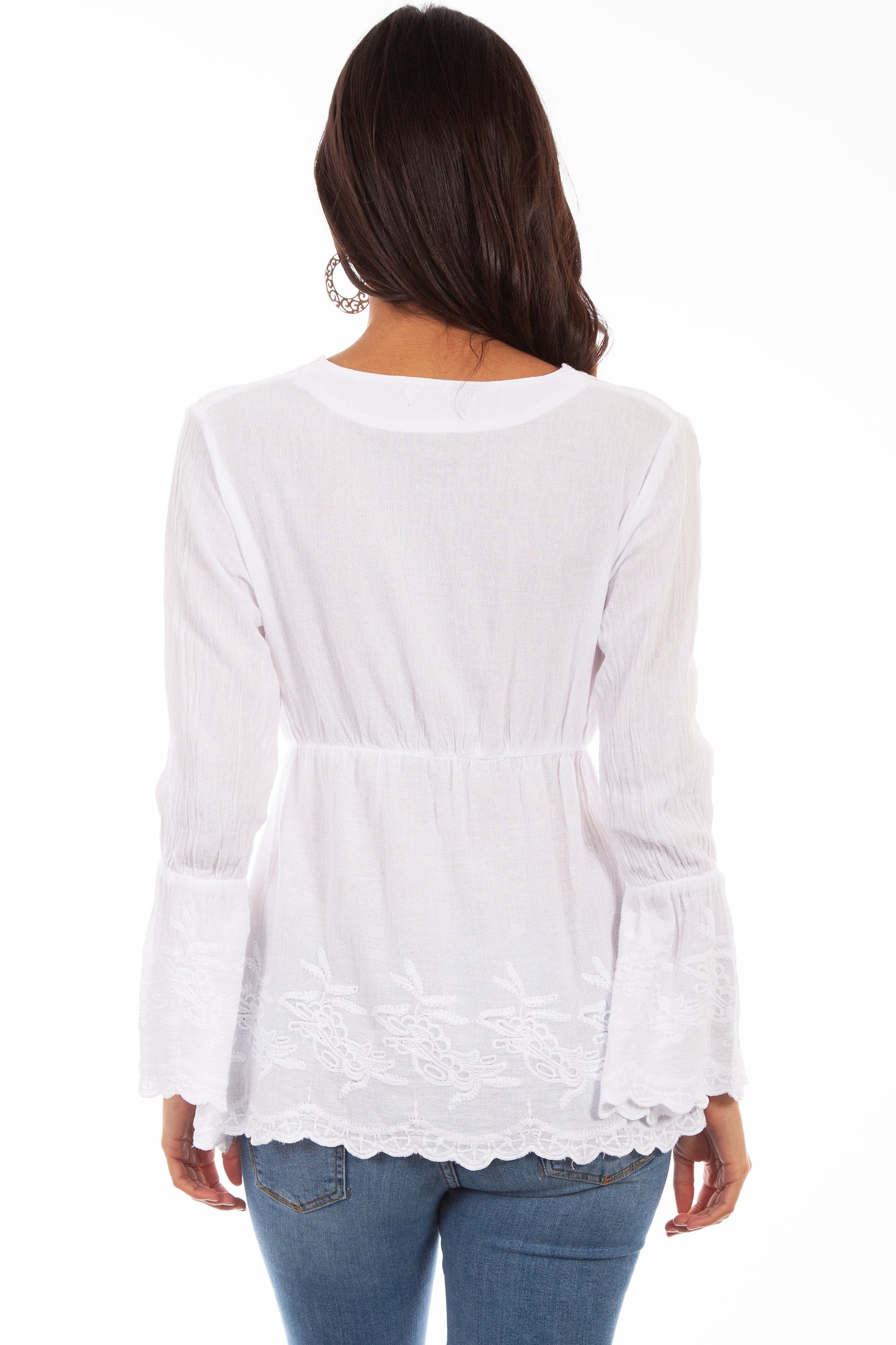 Scully Women's Plunging Neckline with Bell Sleeves in White