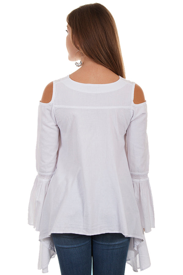 Scully Cantina Women's Tie Front Cold Shoulder Bell Sleeve in White