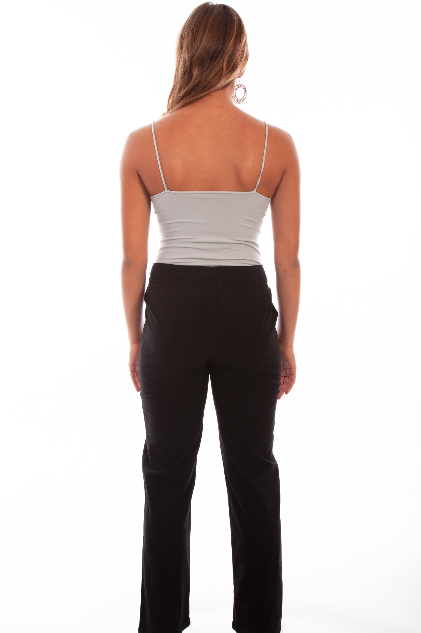 Scully Women's Elastic Waist Crochet Front Pant in Black