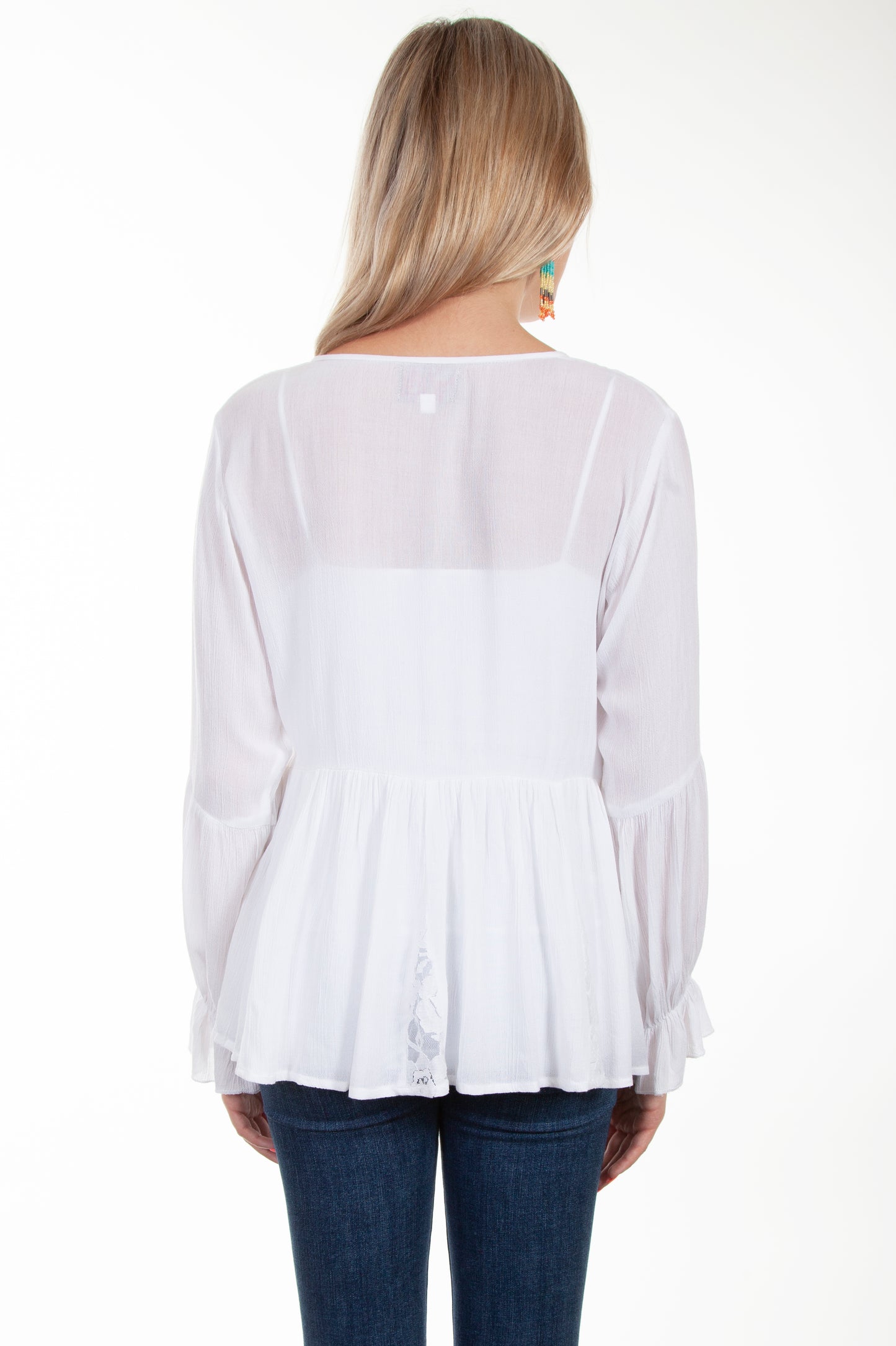 Scully Western Women's Long Sleeve Tie Front Blouse in White