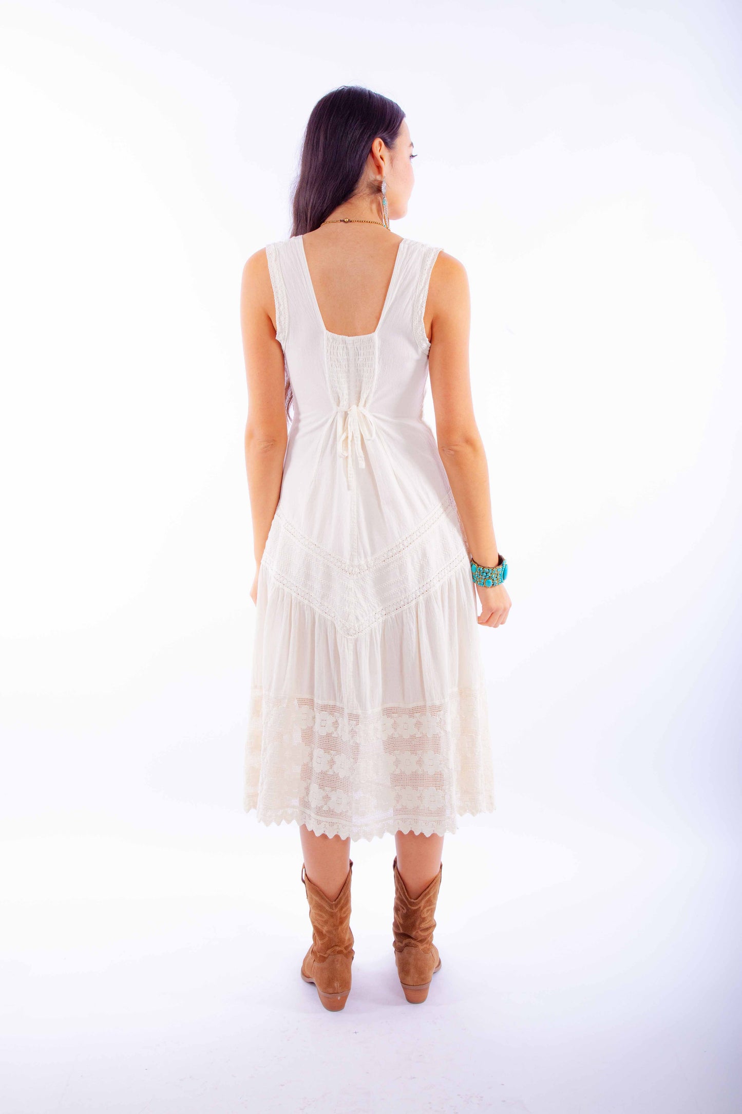 Scully Western Women's Sleeveless Dress with tie Back in Vanilla