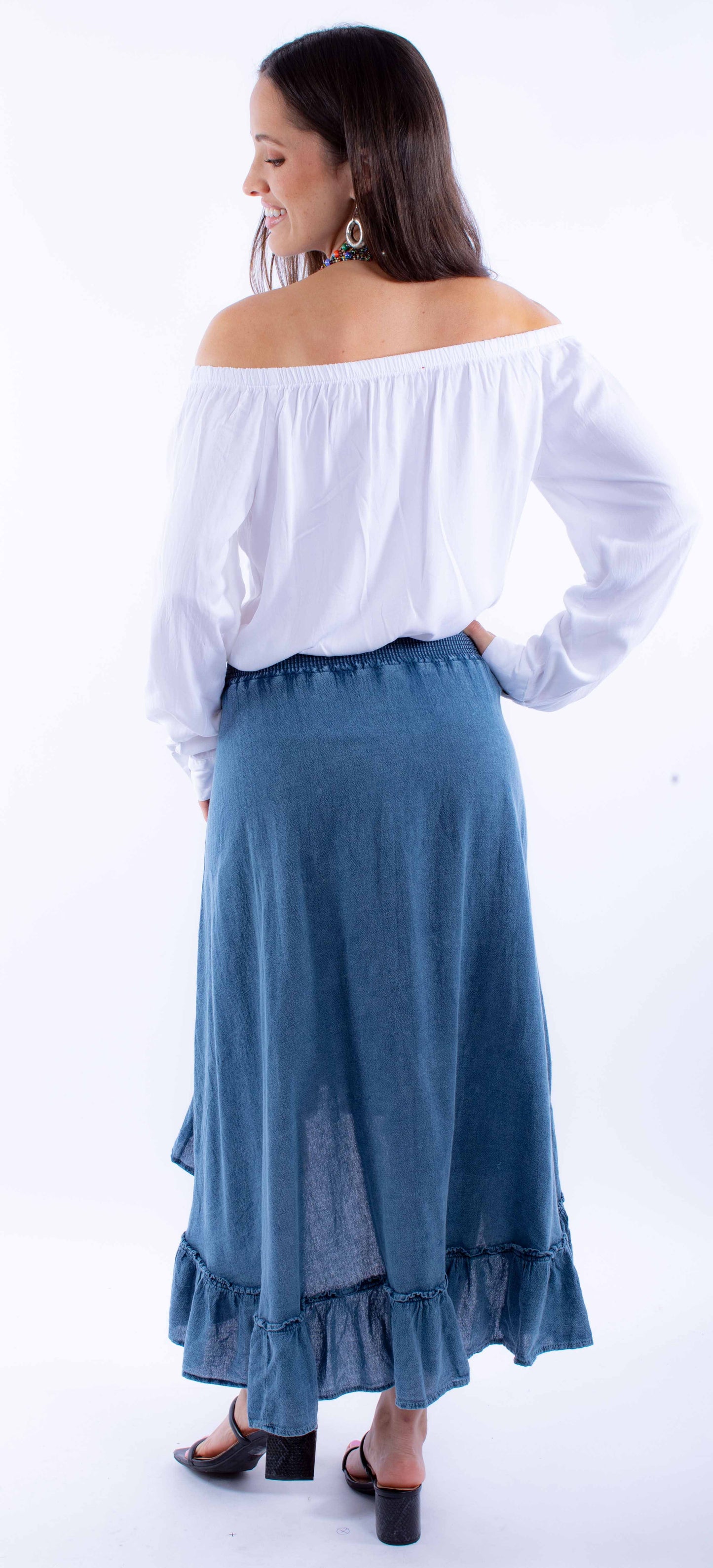 Scully Western Women's Hi/lo Skirt With Ruffle Bottom in Dark Blue