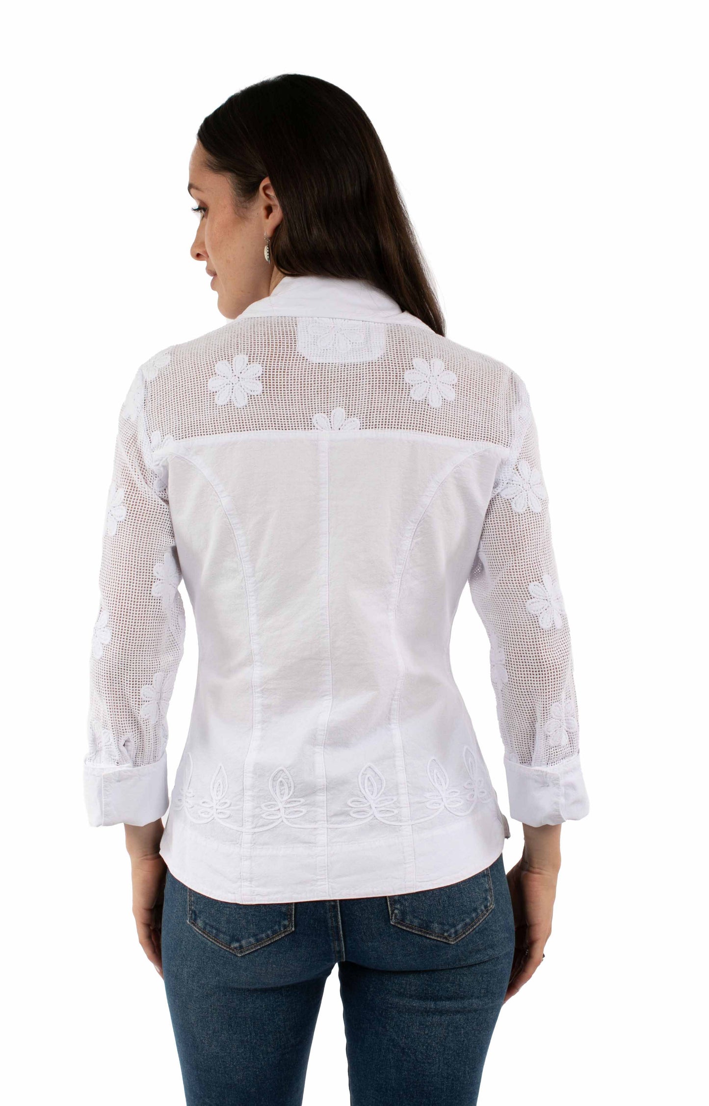 Scully Western Women's Embroidered Blouse with Mesh Sleeves in White