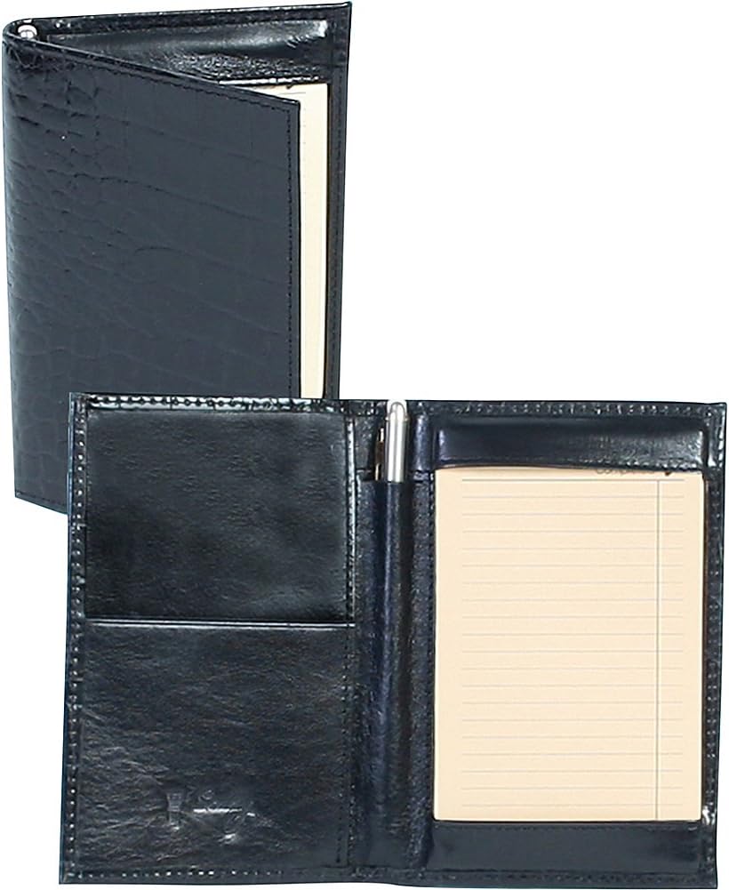 Scully Croco Embossed Leather Folded Note Jotter in Crocodile Black