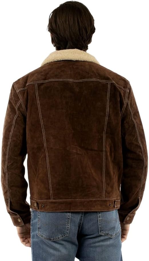 Scully Men's Sherpa Lined Boar Suede Trucker Jacket in Chcoloate