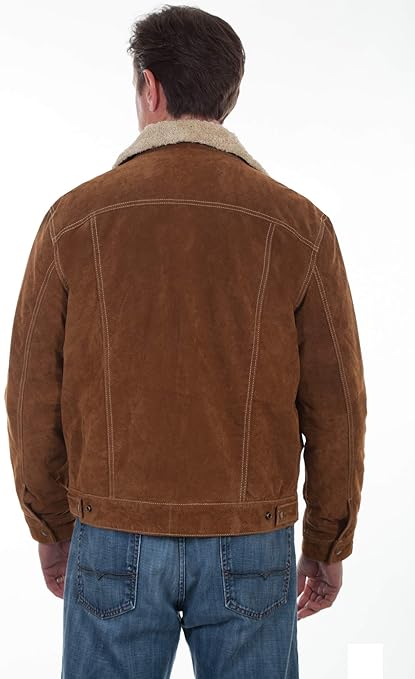 Scully Men's Cafe Boar Suede Jean Jacket in Brown