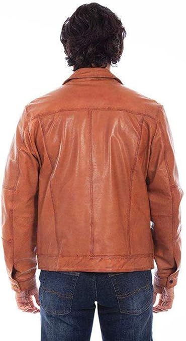 Scully Western Jacket Mens Vintage Lamb Leather Lined Jacket in Cognac
