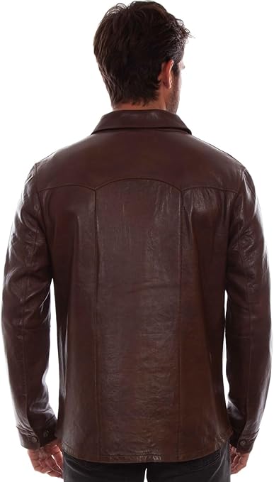 Scully Mens Contemporary Western Leather Shirt Jacket in Chocolate