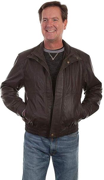 Scully Western Jacket Mens Leather Zip Comfort Waist in Chocolate