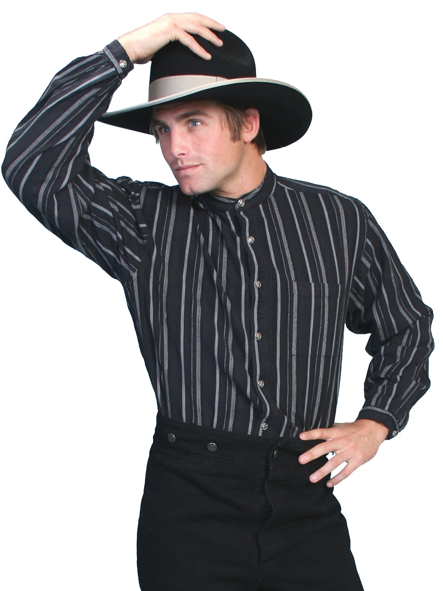 Scully Western Men's Dobby Long Sleeve Stripe Shirt in Black