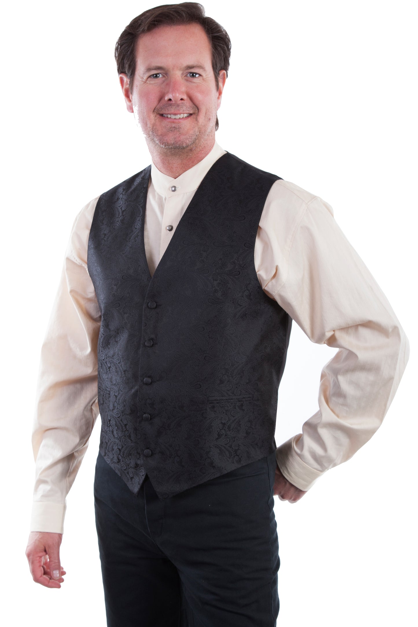Scully RangeWear Men's No Lapel Paisley Vest in Black