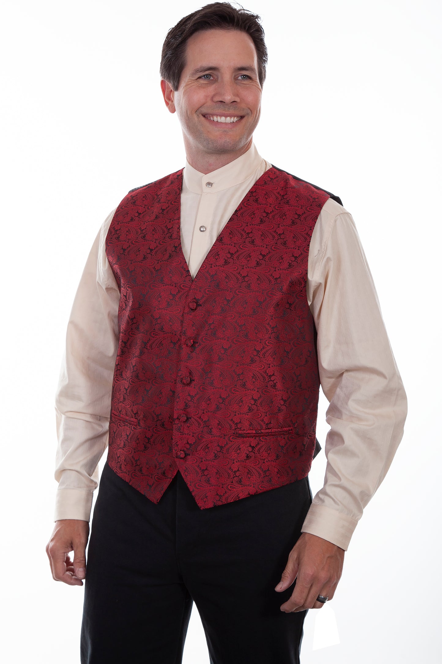 Scully RangeWear Men's No Lapel Paisley Vest in Red
