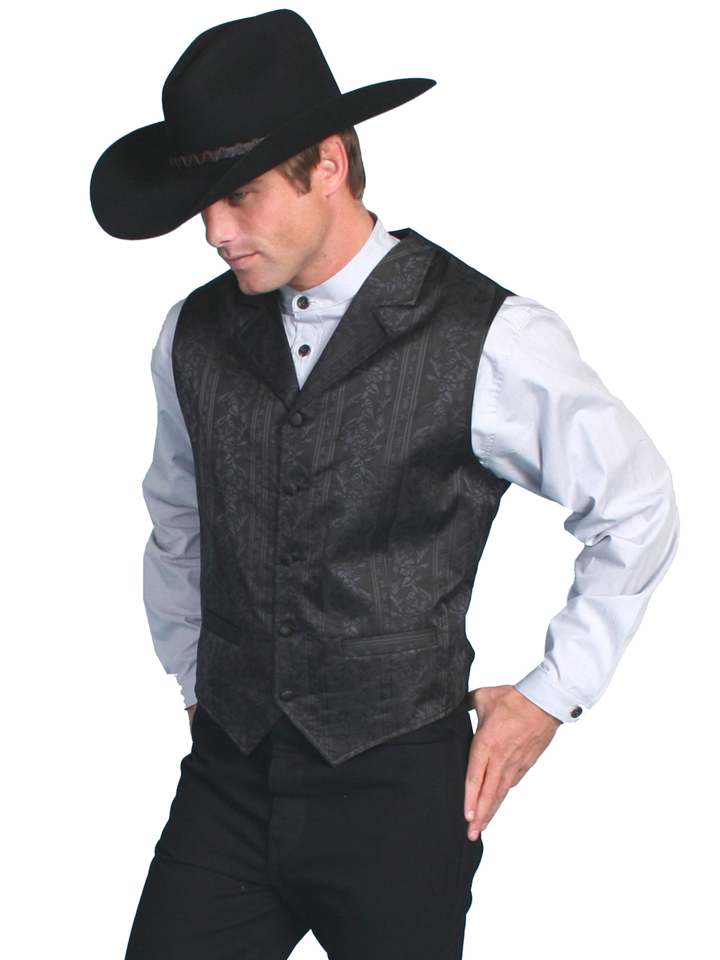 Scully RangeWear Men's Floral Stripe Jacquard Vest in Black