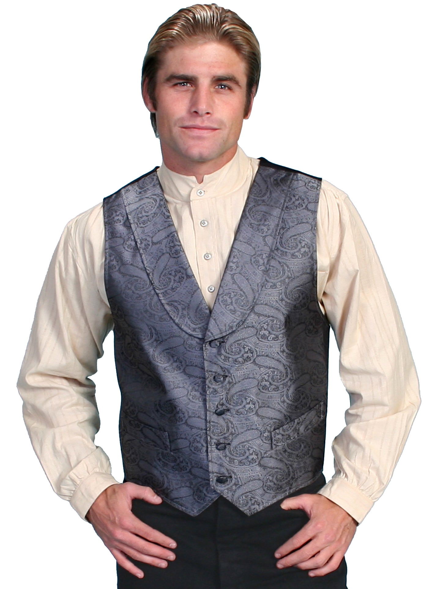 Scully RangeWear Men's Round Collar Paisley Vest in Grey