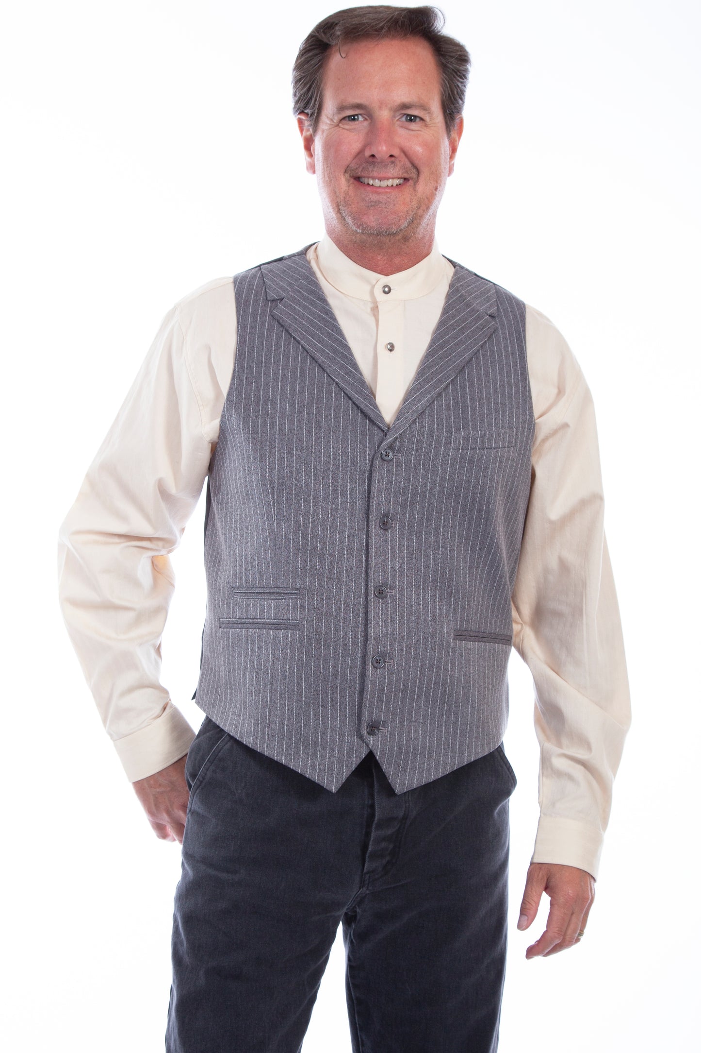 Scully RangeWear Men's Pinstripe Point Bottom Vest in Heather Grey