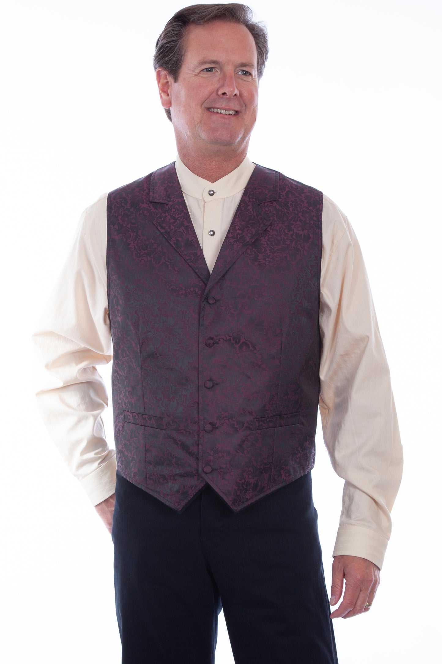 Scully RangeWear Men's Jacquard Vest in Burgundy